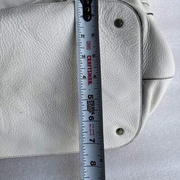 DKNY White Leather Drawstring Shoulder Bag With Tassels - Picture 14 of 15